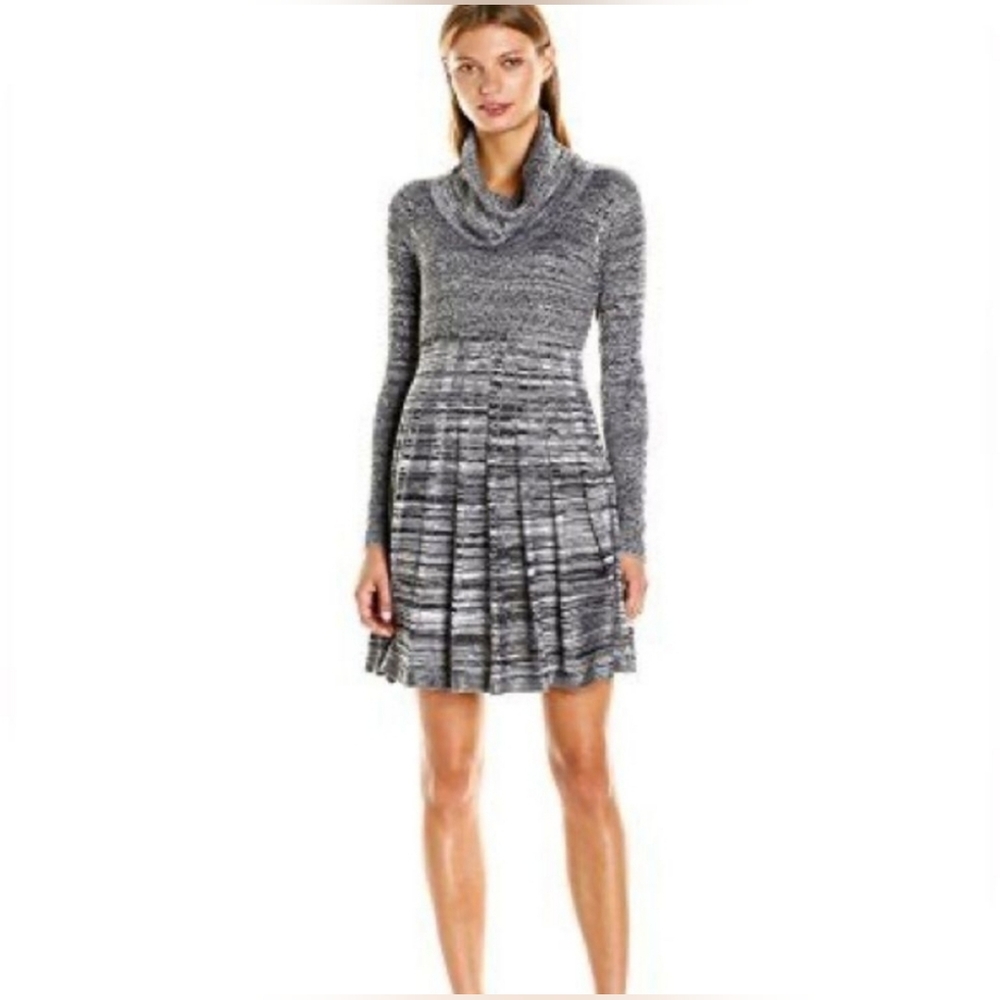 Vintage Calvin Klein 1X Sweater Dress with Pleated Skirt and Cowl Neck